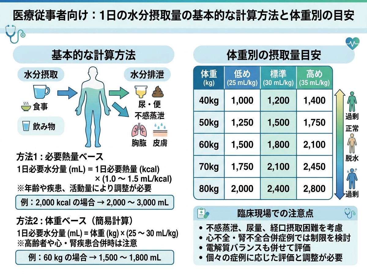 1日の水分摂取量の基本的な計算方法と体重別の目安