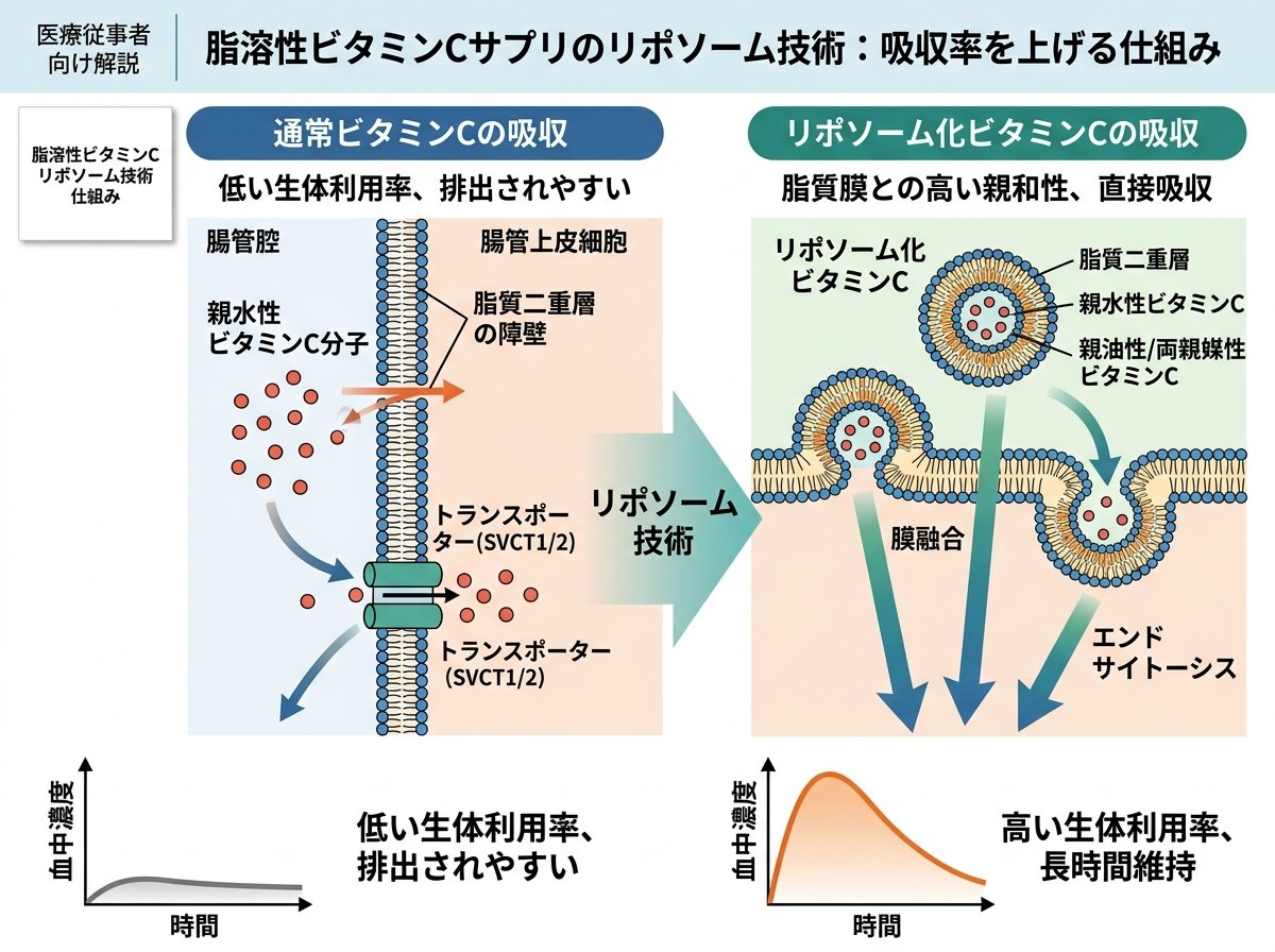 脂溶性ビタミンCサプリのリポソーム技術:吸収率を上げる仕組み