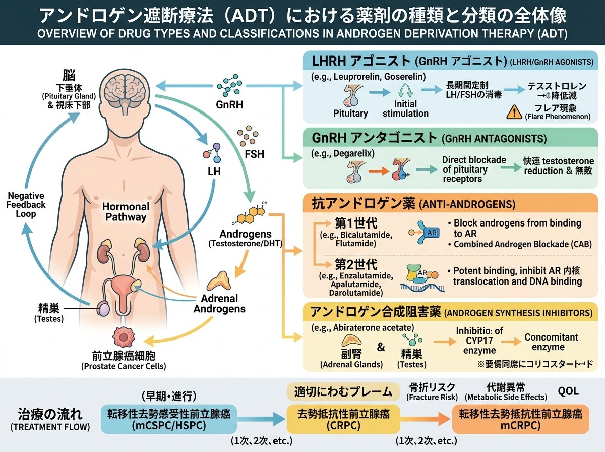 アンドロゲン遮断療法(ADT)における薬剤の種類と分類の全体像