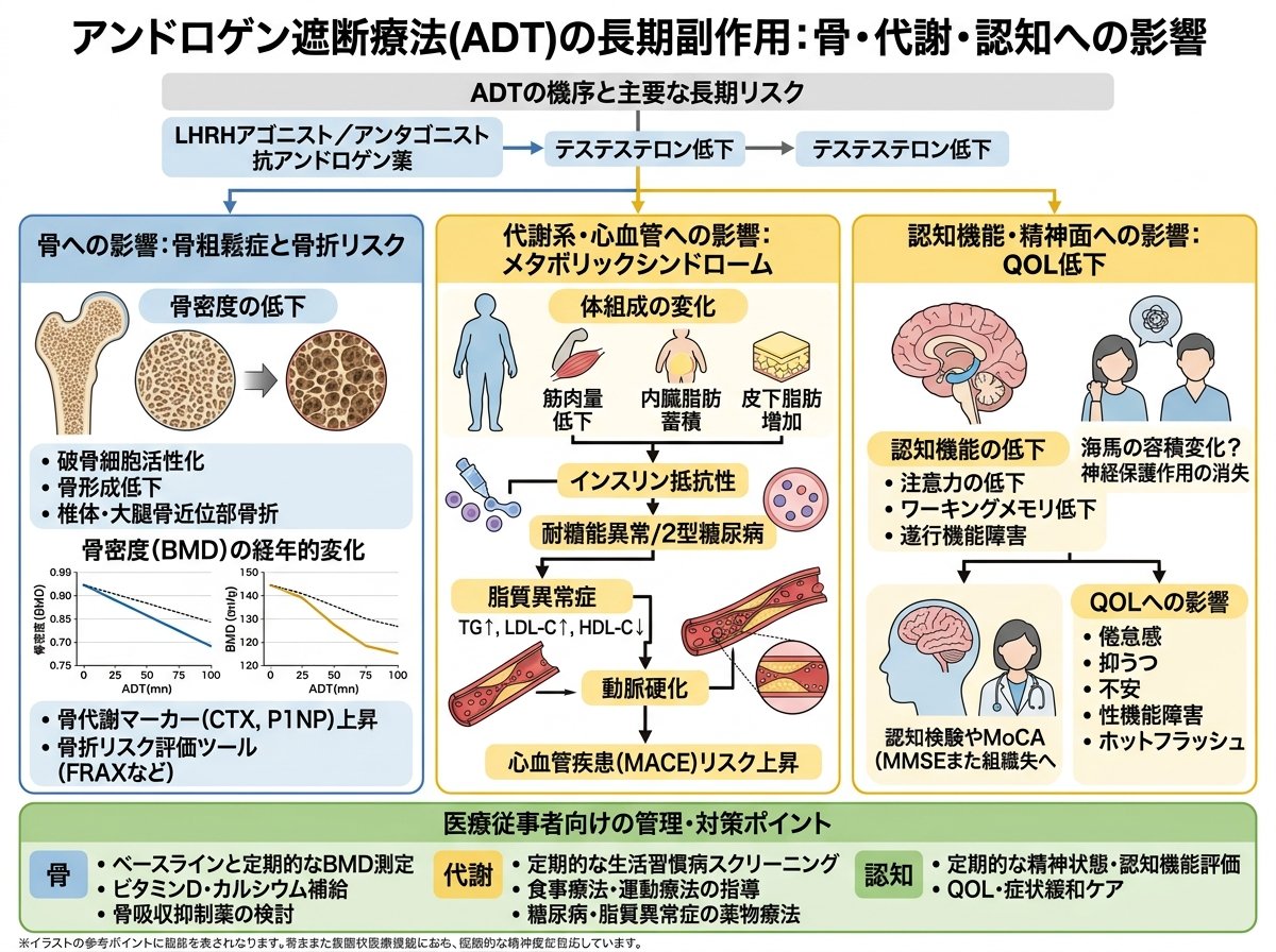 アンドロゲン遮断療法の薬による長期副作用と骨・代謝・認知への影響