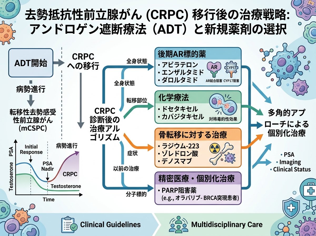 去勢抵抗性前立腺がん(CRPC)移行後のアンドロゲン遮断療法と新規薬剤の選択