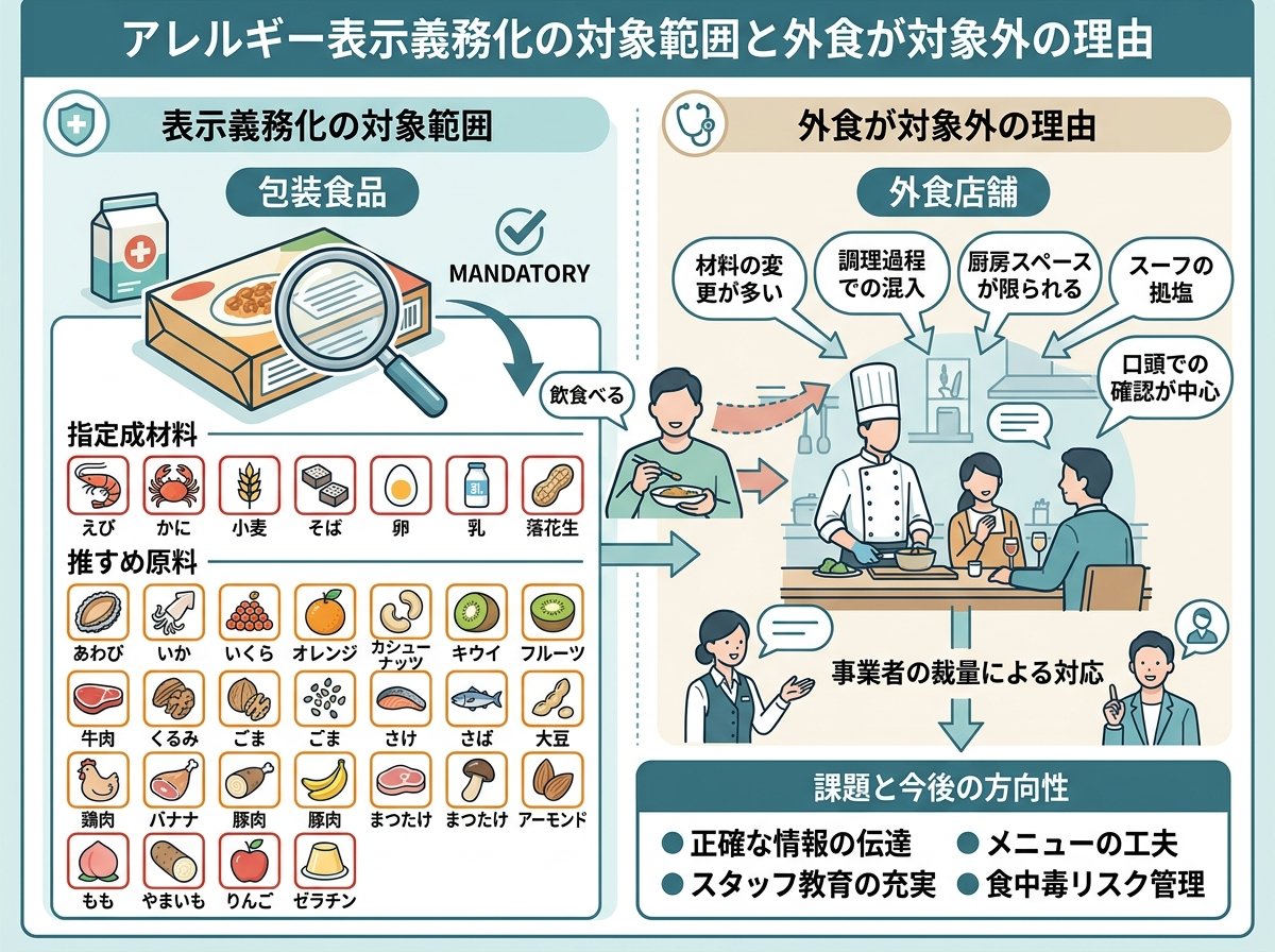 アレルギー表示義務化の対象範囲と外食が対象外の理由
