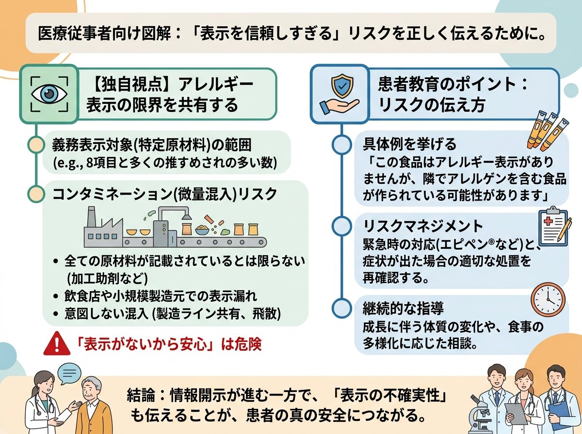 アレルギー表示義務化を正しく患者に伝えるための独自視点：「表示を信頼しすぎる」リスク