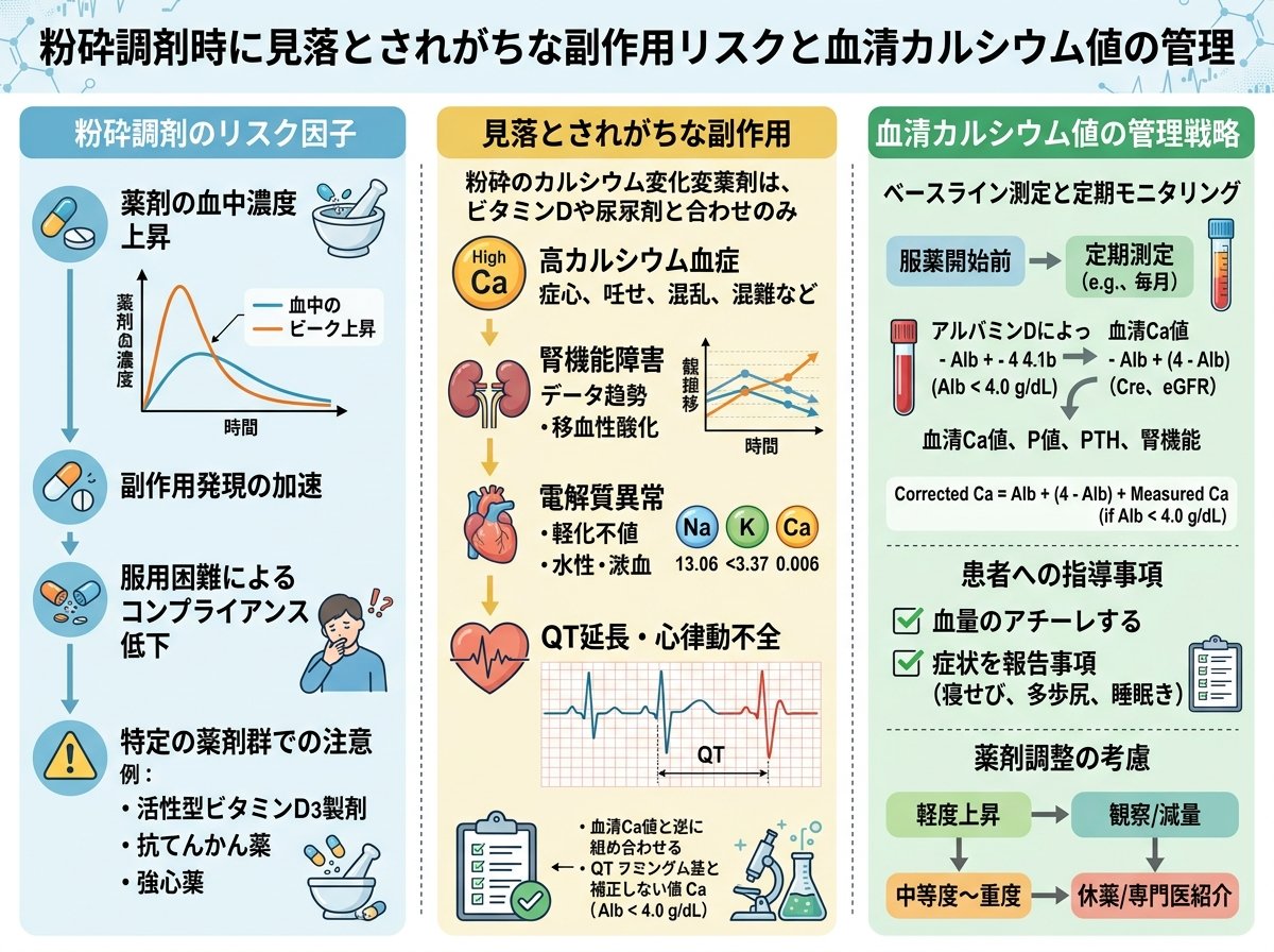 粉砕調剤時に見落とされがちな副作用リスクと血清カルシウム値の管理