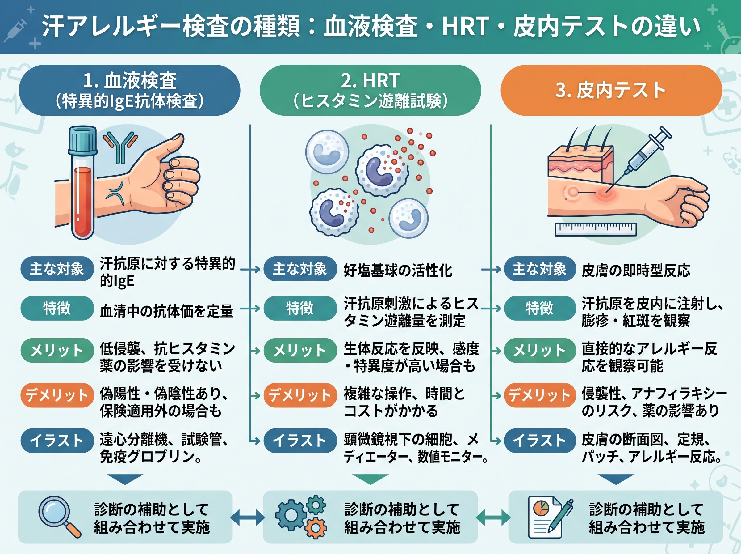 汗アレルギー検査の種類:血液検査・HRT・皮内テストの違い