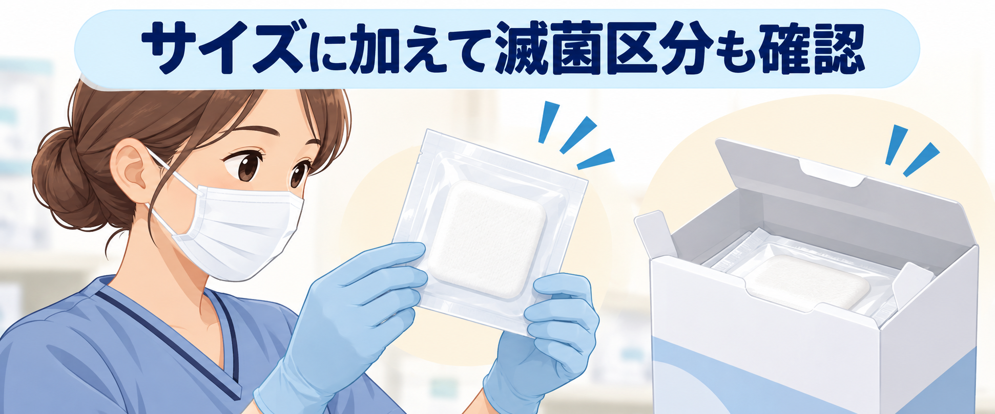 記事の回答:モイスキンパッドは滅菌済と未滅菌の区分も確認する
