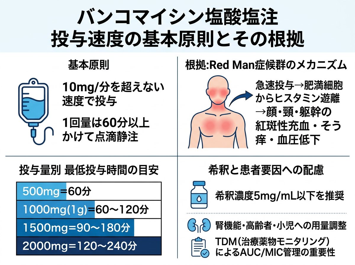 バンコマイシン塩酸塩注の投与速度に関する基本原則とその根拠