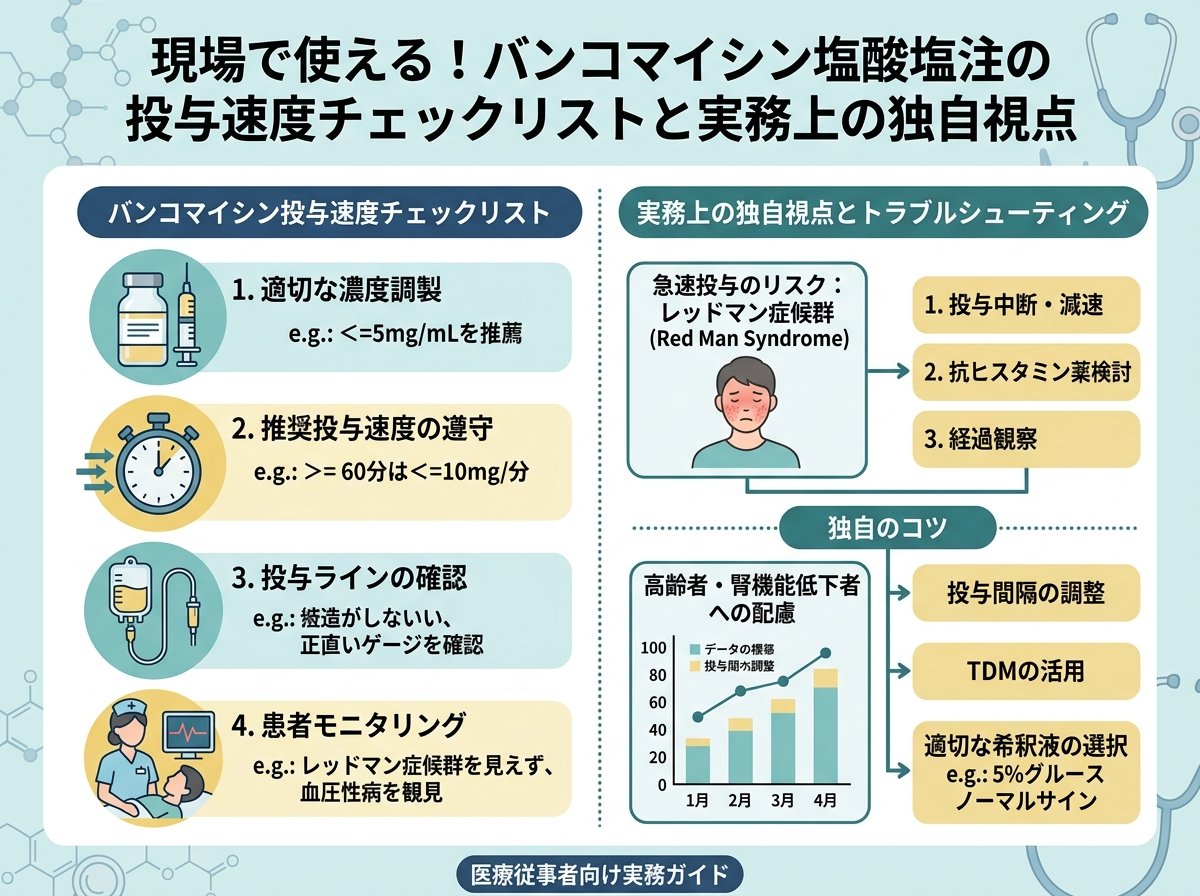 現場で使える！バンコマイシン塩酸塩注の投与速度チェックリストと実務上の独自視点