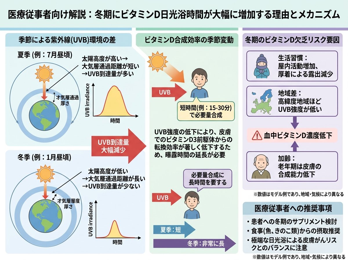 冬にビタミンD日光浴の時間が大幅に増える理由