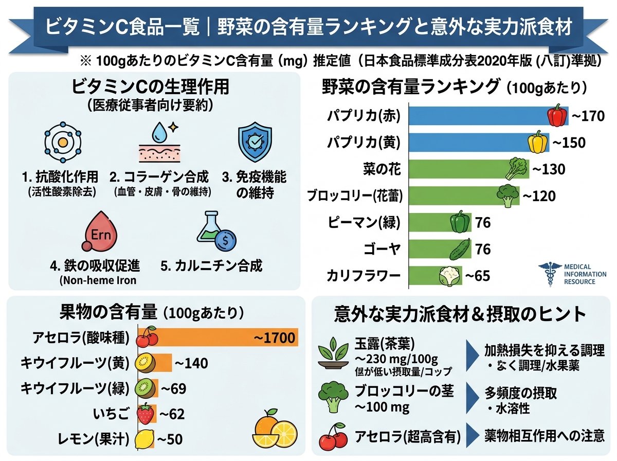 ビタミンC食品一覧|野菜の含有量ランキングと意外な実力派食材