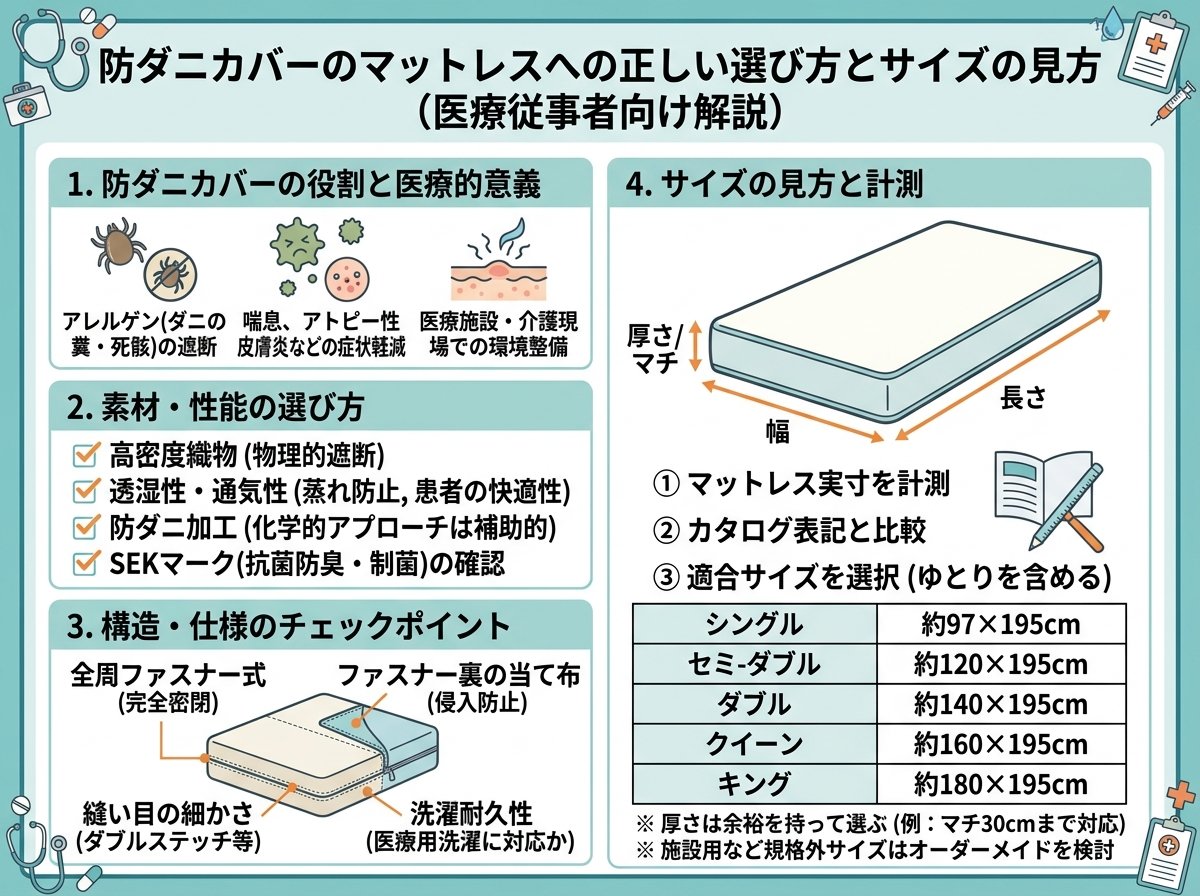 防ダニカバーのマットレスへの正しい選び方とサイズの見方