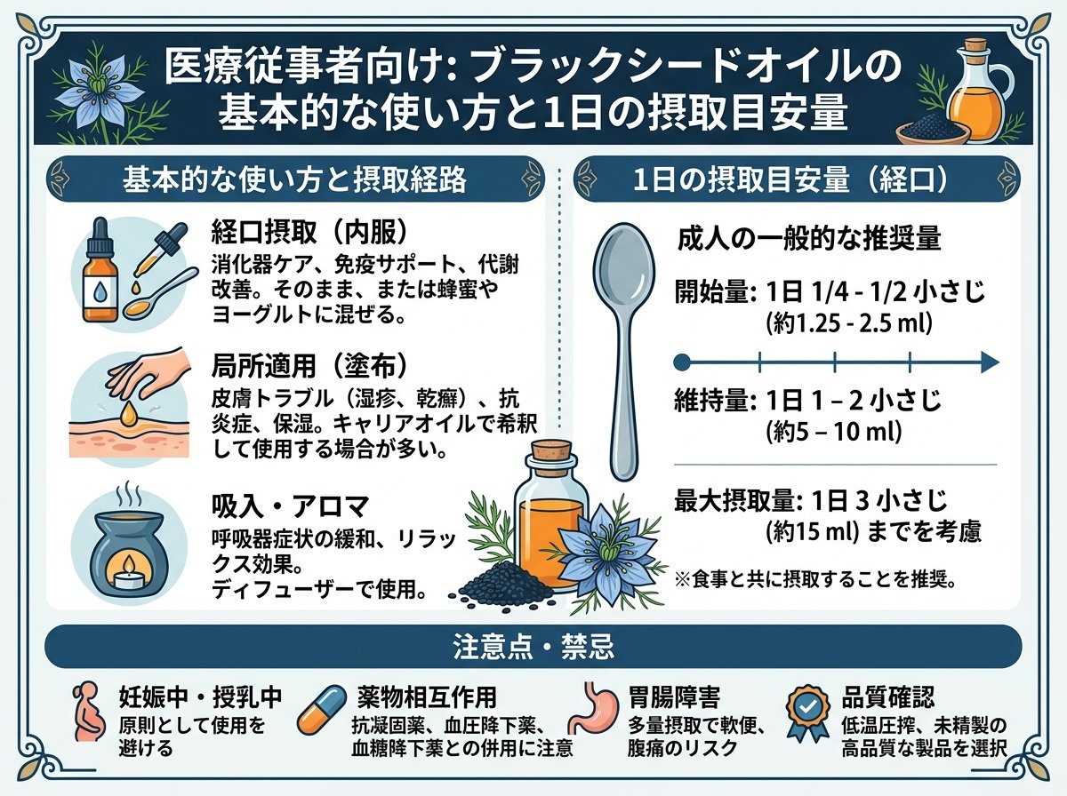 ブラックシードオイルの基本的な使い方と1日の摂取目安量