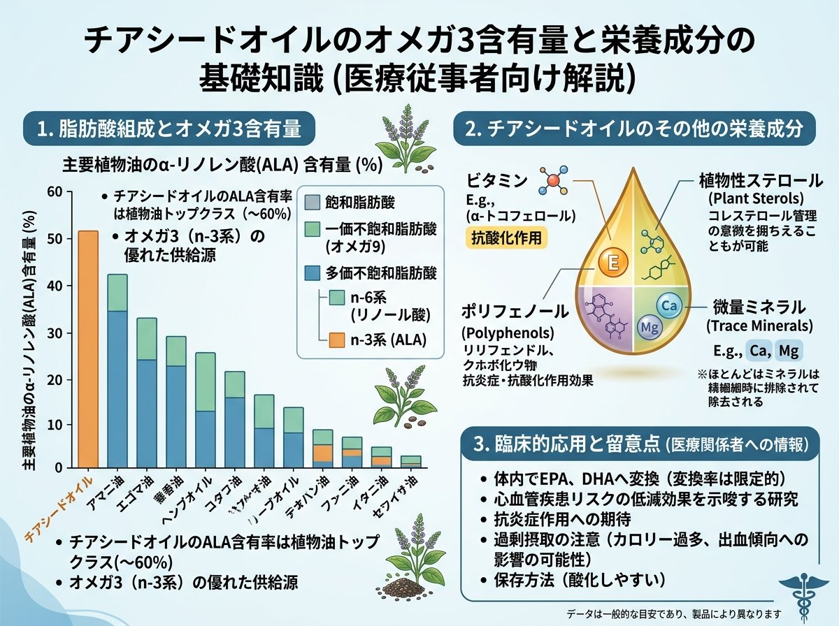 チアシードオイルのオメガ3含有量と栄養成分の基礎知識