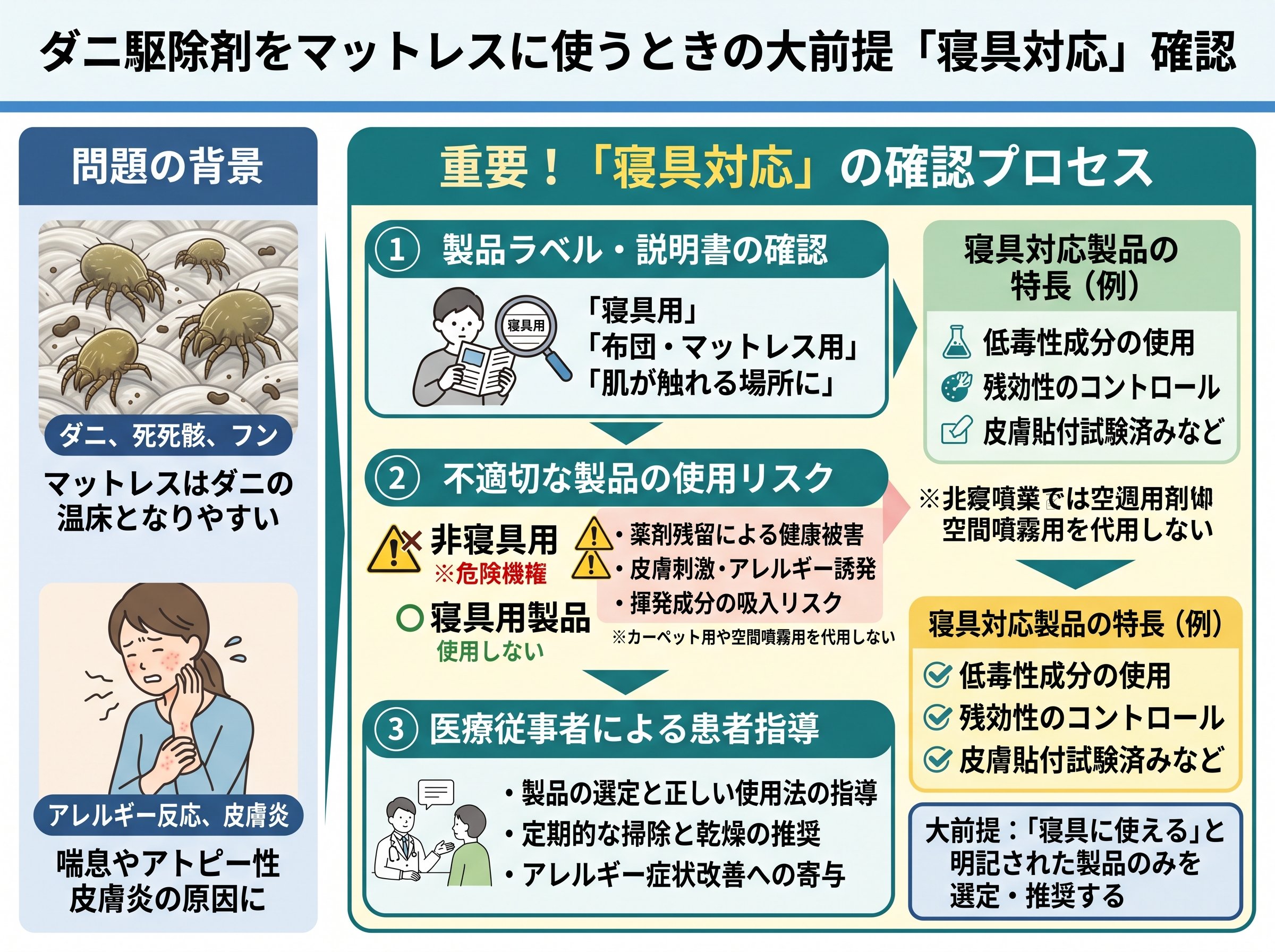 ダニ駆除剤をマットレスに使うときの大前提「寝具対応」確認