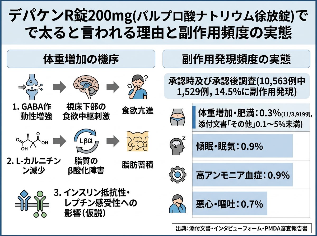 デパケンr錠200mgで太ると言われる理由と副作用頻度の実態