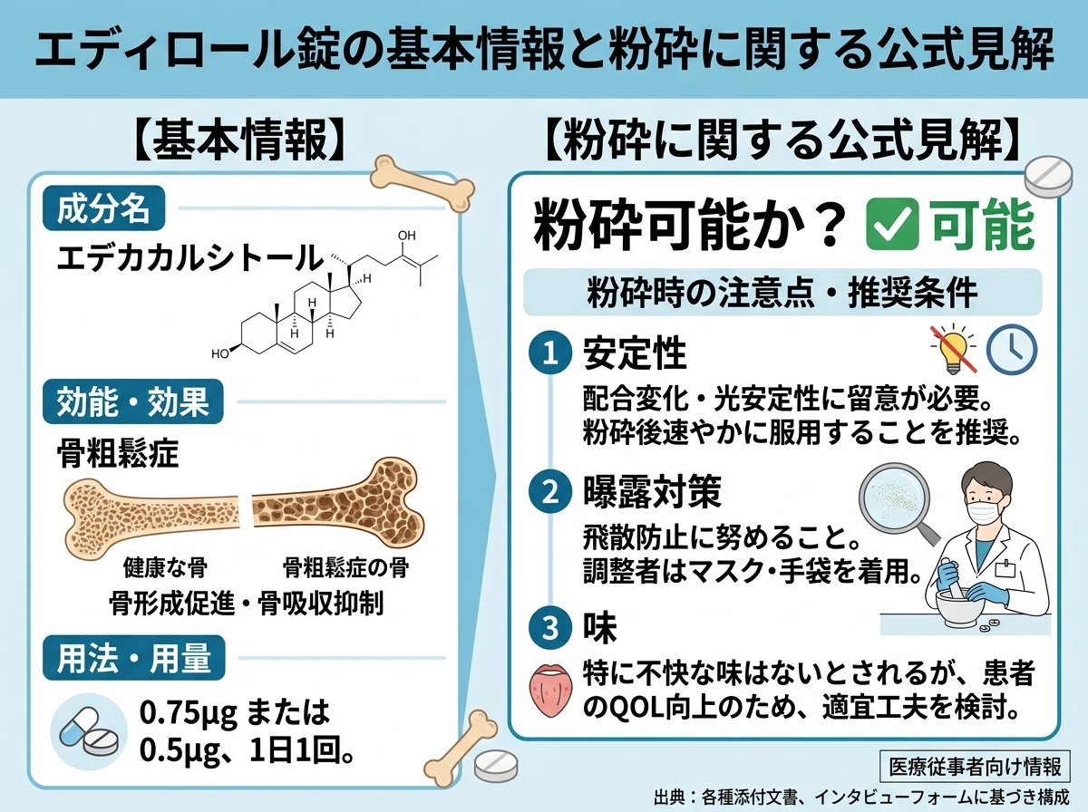 エディロール錠の基本情報と粉砕に関する公式見解