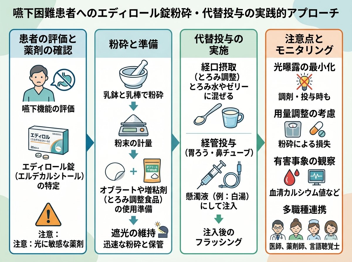 嚥下困難患者へのエディロール錠粉砕・代替投与の実践的アプローチ