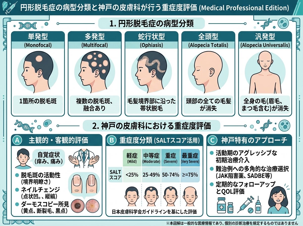 円形脱毛症の病型分類と神戸の皮膚科が行う重症度評価