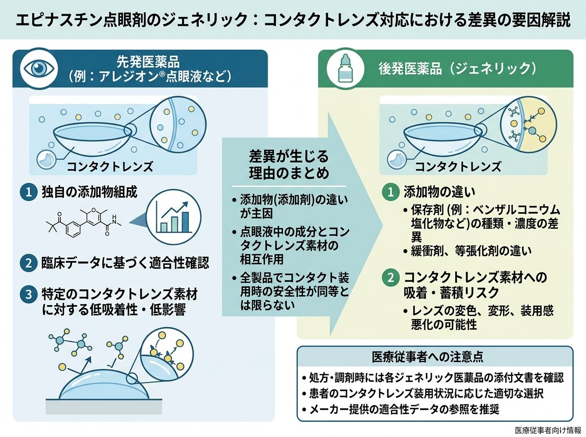 エピナスチン点眼のジェネリック:コンタクト対応に差がある理由