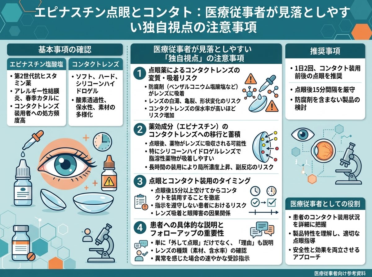 エピナスチン点眼とコンタクト:医療従事者が見落としやすい独自視点の注意事項