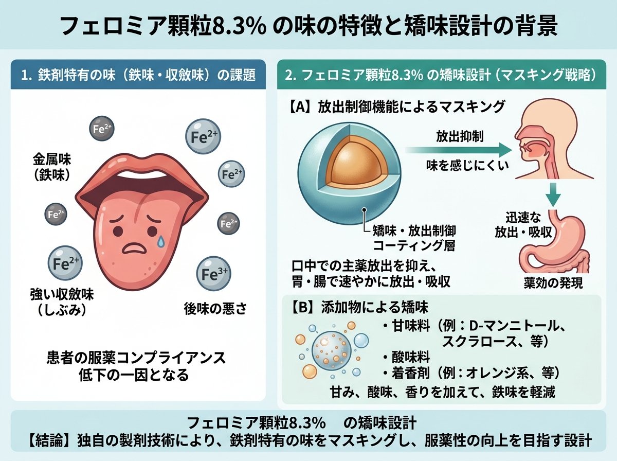 フェロミア顆粒8.3%の味の特徴と矯味設計の背景