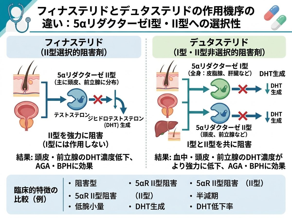 フィナステリドとデュタステリドの作用機序の違い：5αリダクターゼI型・II型