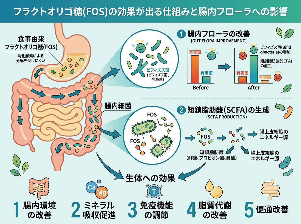 フラクトオリゴ糖の効果が出る仕組みと腸内フローラへの影響