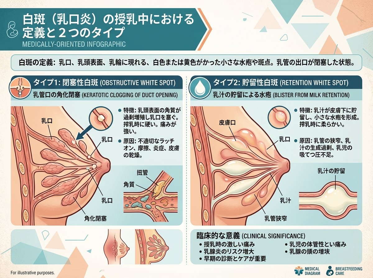 白斑(乳口炎)の授乳中における定義と2つのタイプ