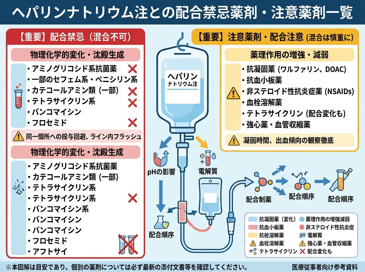 ヘパリンナトリウム注との配合禁忌薬剤・注意薬剤一覧