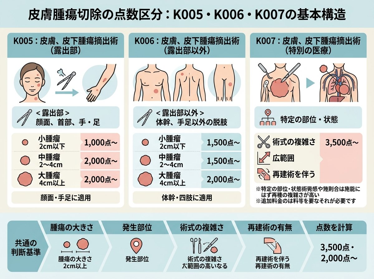 皮膚腫瘍切除の点数区分：K005・K006・K007の基本構造