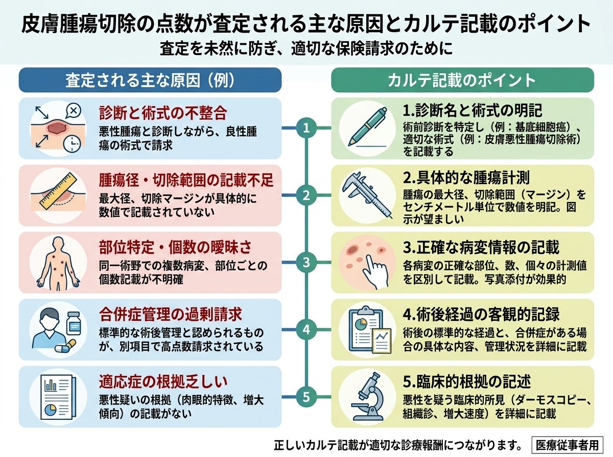皮膚腫瘍切除の点数が査定される主な原因とカルテ記載のポイント