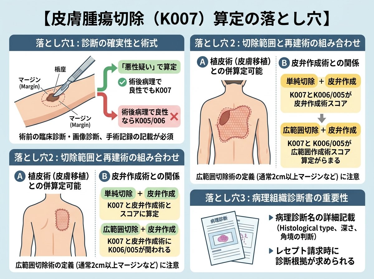 皮膚腫瘍切除の点数における悪性腫瘍（K007）算定の落とし穴