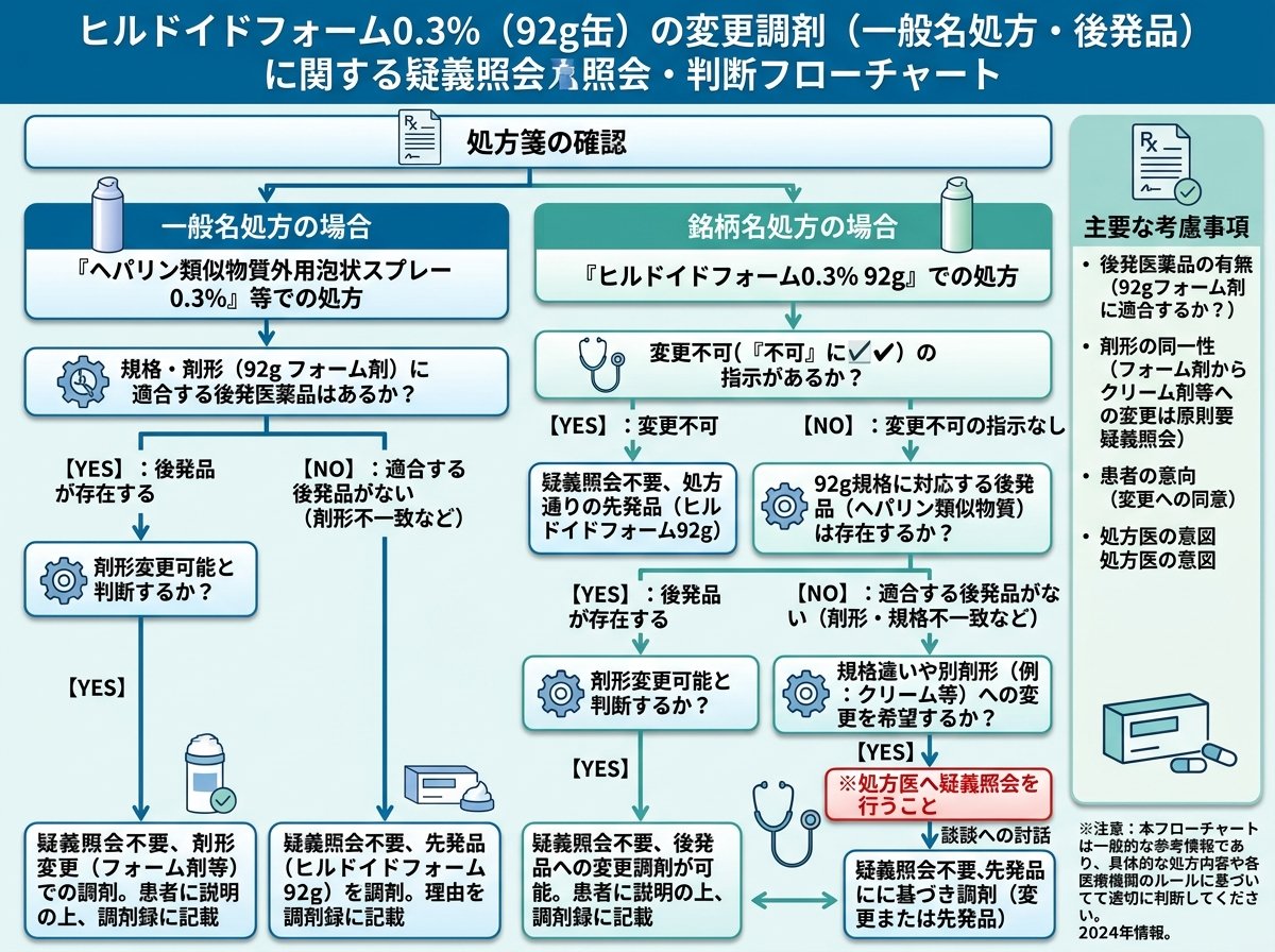 ヒルドイドフォーム92gを変更調剤する際の疑義照会ルール