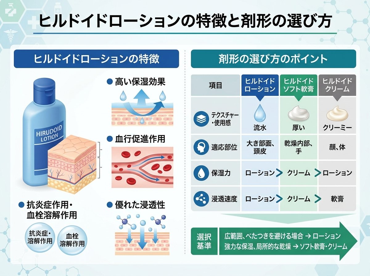 ヒルドイドローションの特徴と剤形の選び方