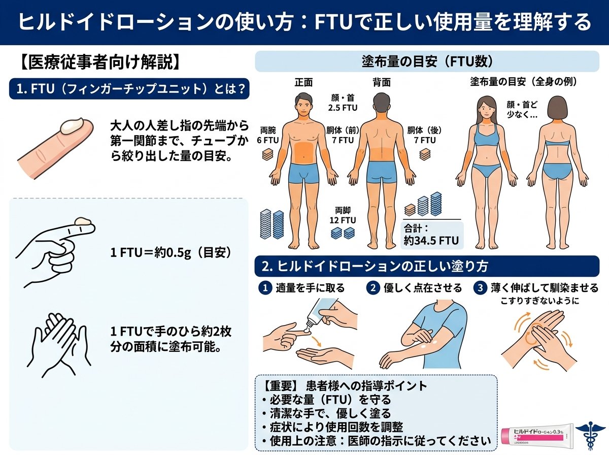ヒルドイドローションの使い方:FTUで正しい使用量を理解する