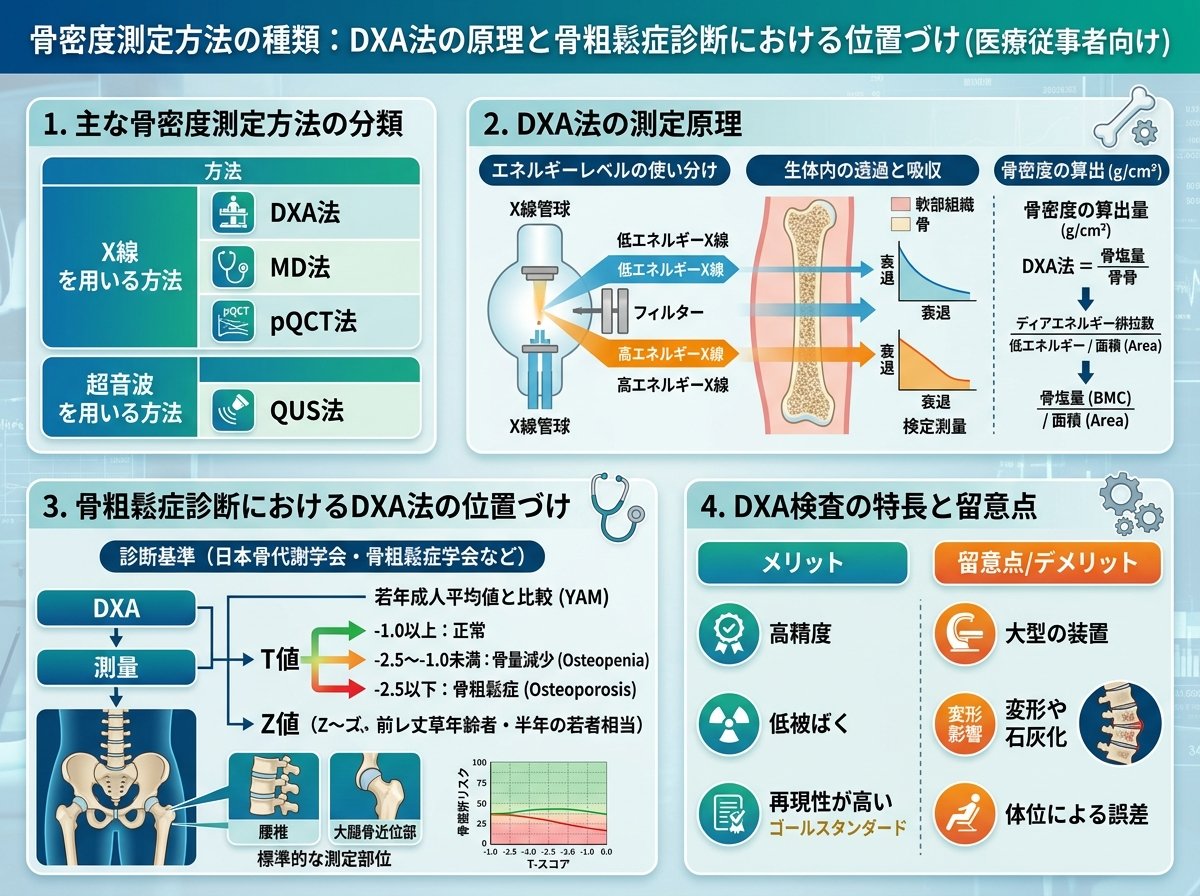 骨密度測定方法の種類：DXA法の原理と骨粗鬆症診断における位置づけ