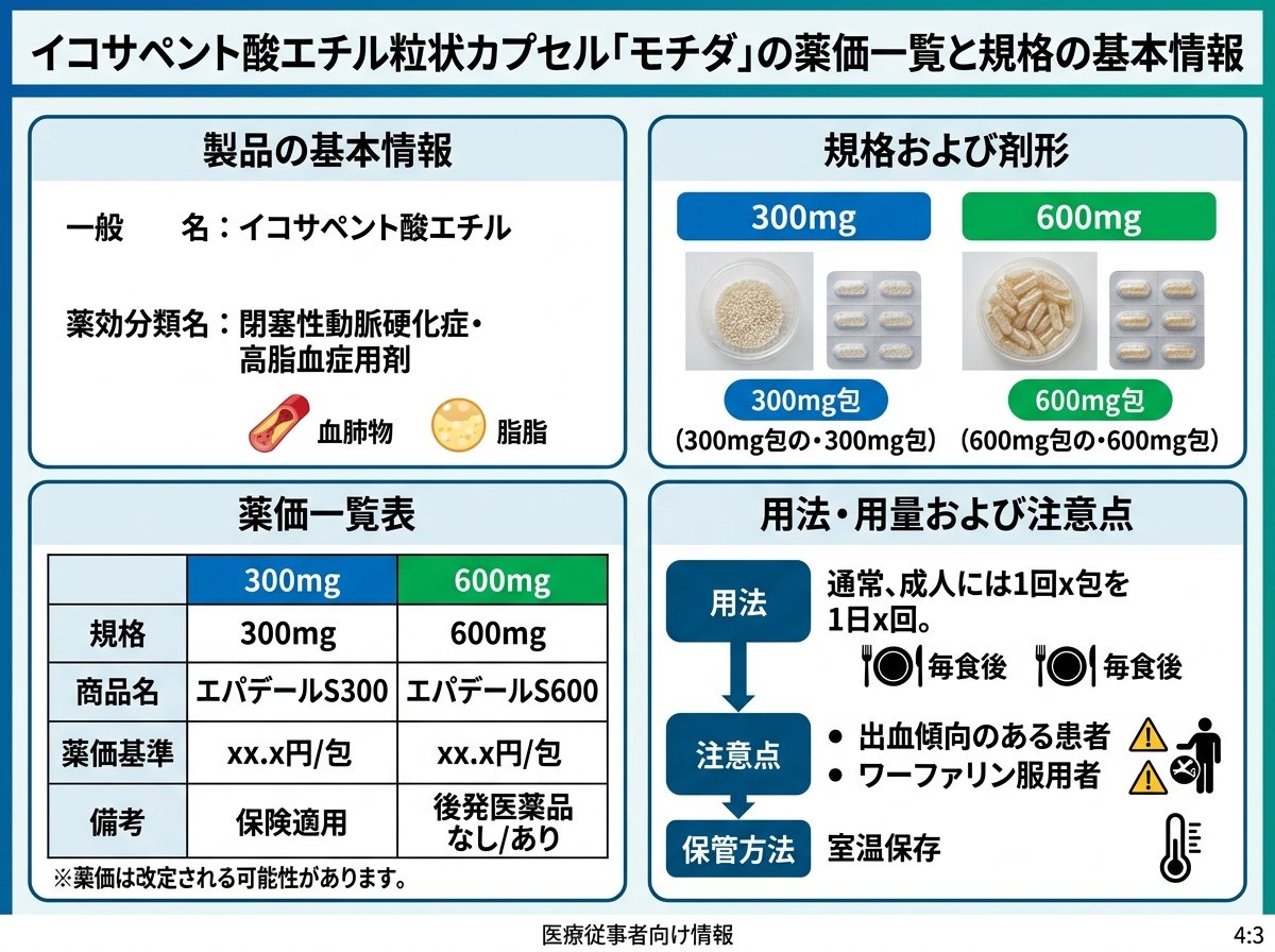 イコサペント酸エチル粒状カプセル モチダの薬価一覧と規格の基本情報