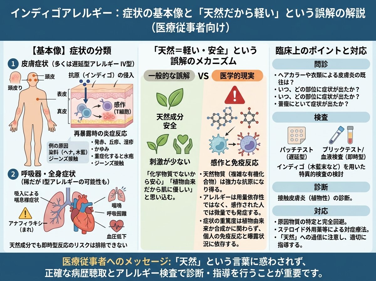 インディゴアレルギー 症状の基本像と「天然だから軽い」という誤解
