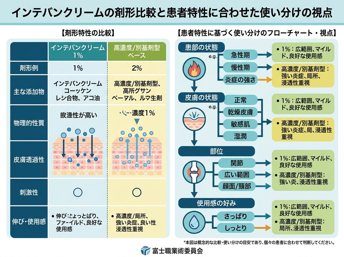 インテバンクリームの剤形比較と患者特性に合わせた使い分けの視点