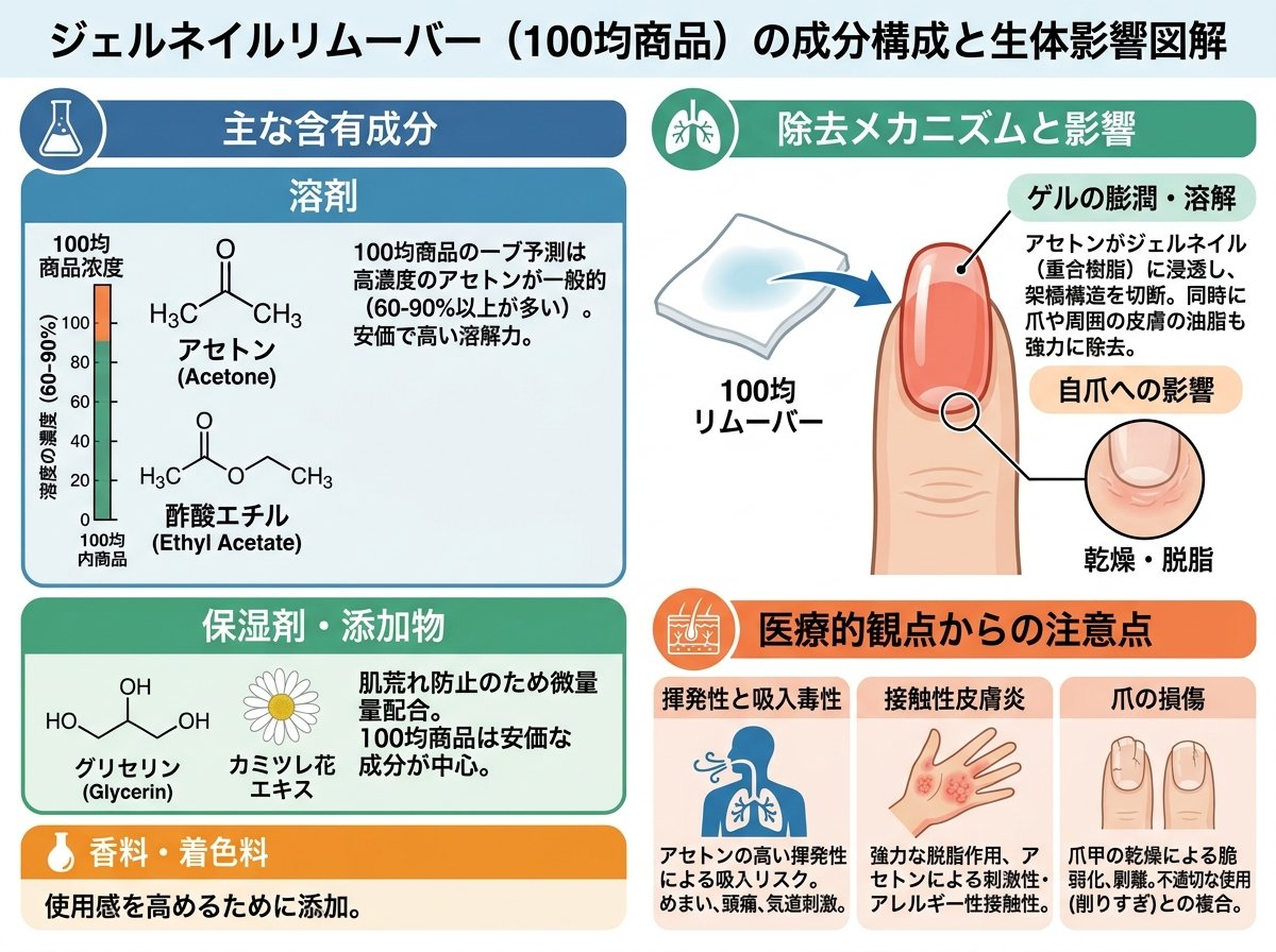 ジェルネイルリムーバー100均商品の成分構成