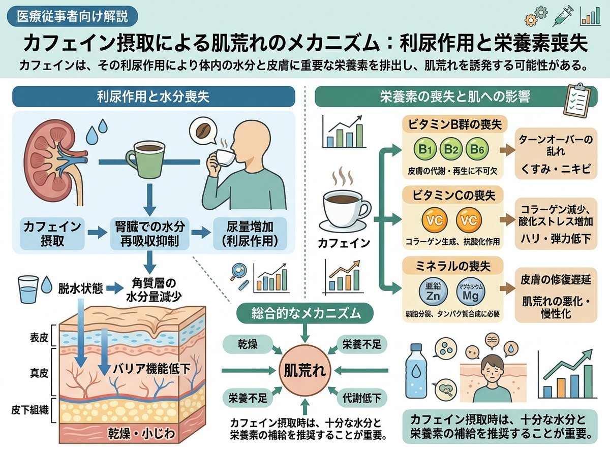 カフェインが肌荒れの原因になる「利尿作用」と栄養素の喪失
