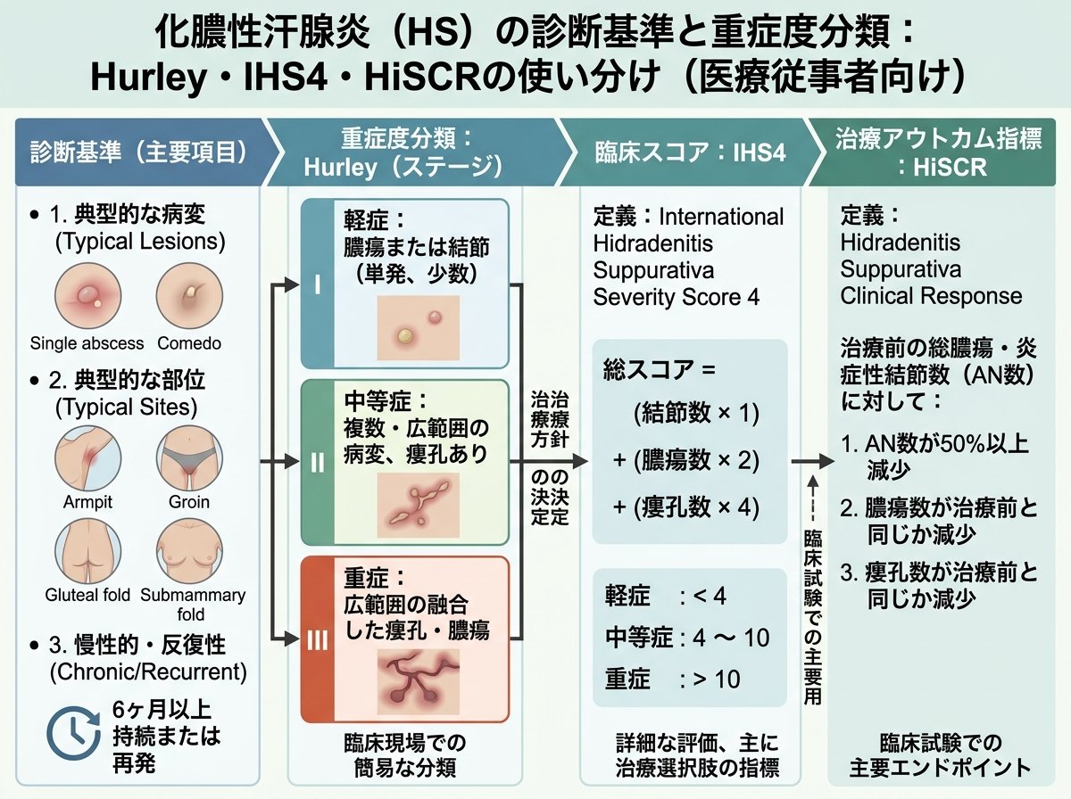 化膿性汗腺炎の診断基準と重症度分類：Hurley・IHS4・HiSCRの使い分け