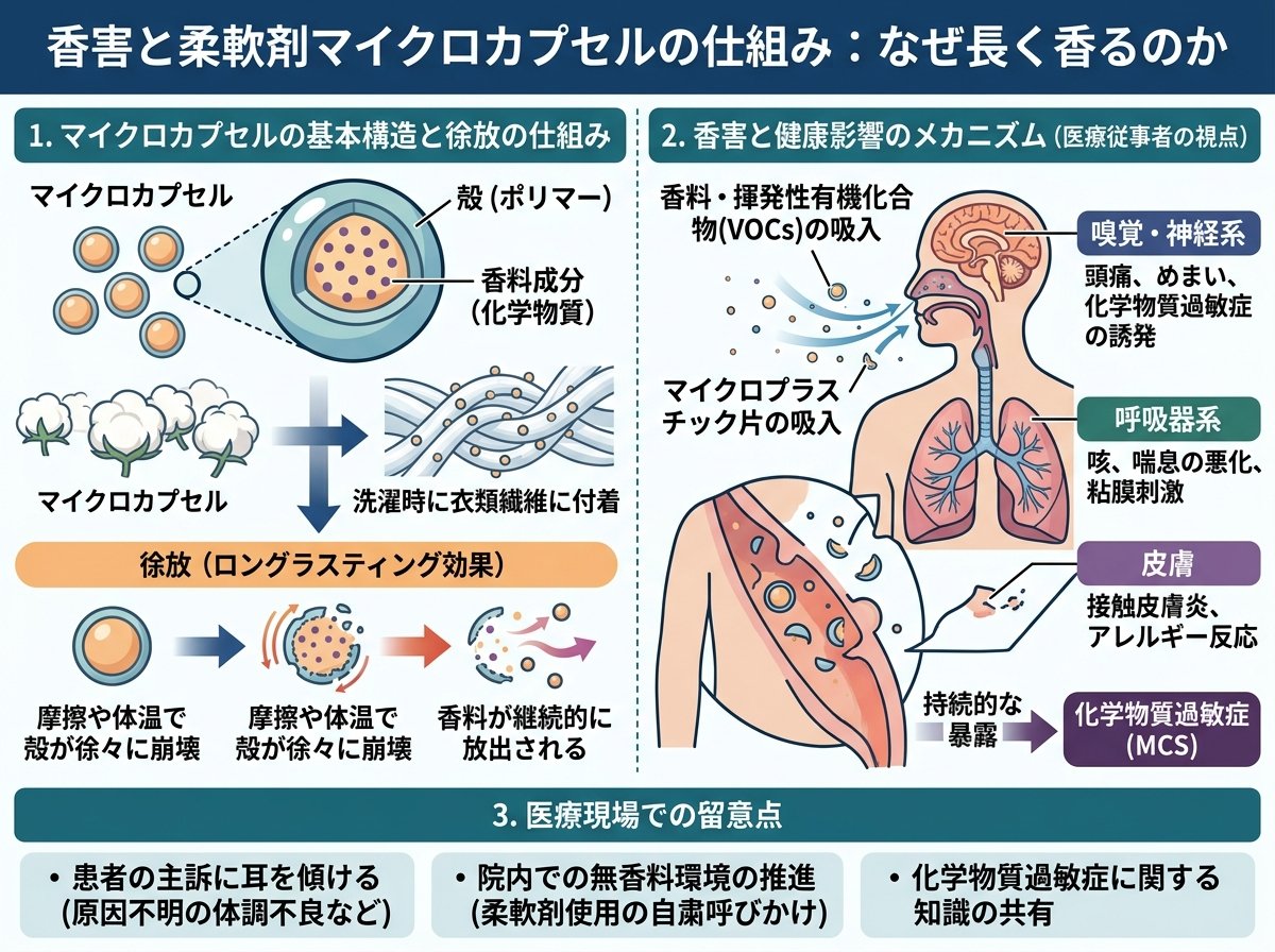 香害と柔軟剤マイクロカプセルの仕組み：なぜ長く香るのか