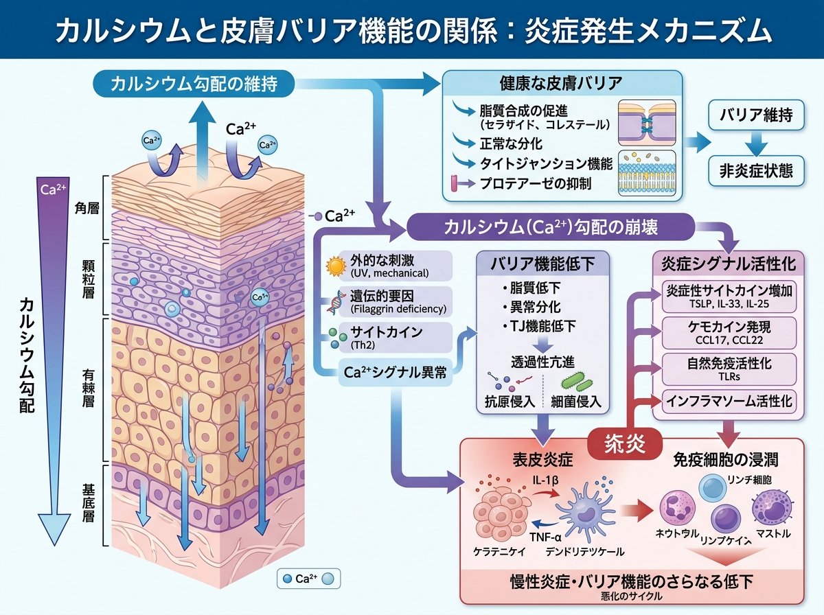 カルシウムと皮膚バリア機能の関係:炎症発生メカニズム