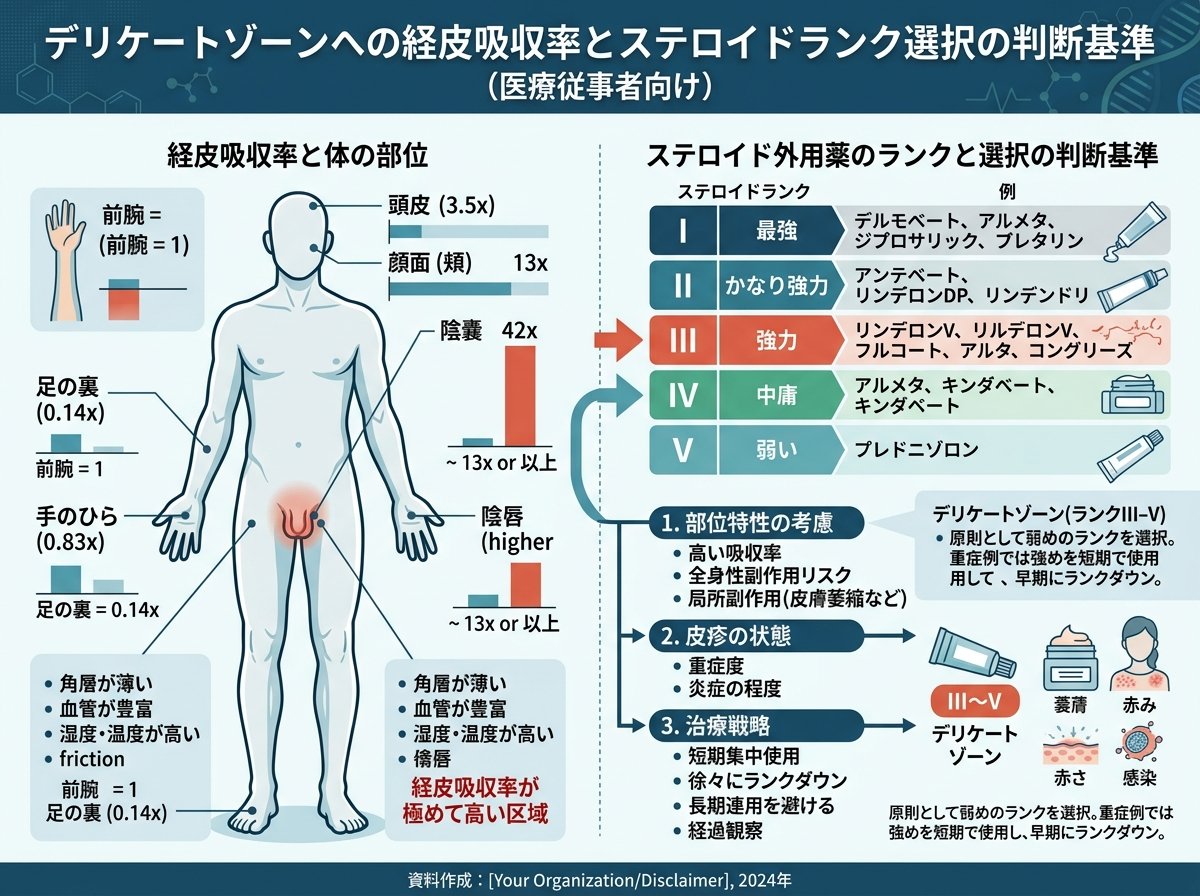 デリケートゾーンへの経皮吸収率とステロイドランク選択の判断基準