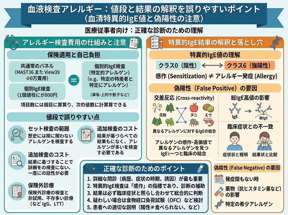 血液検査アレルギーで値段と結果の解釈を誤りやすいポイント:IgE値と偽陽性の注意