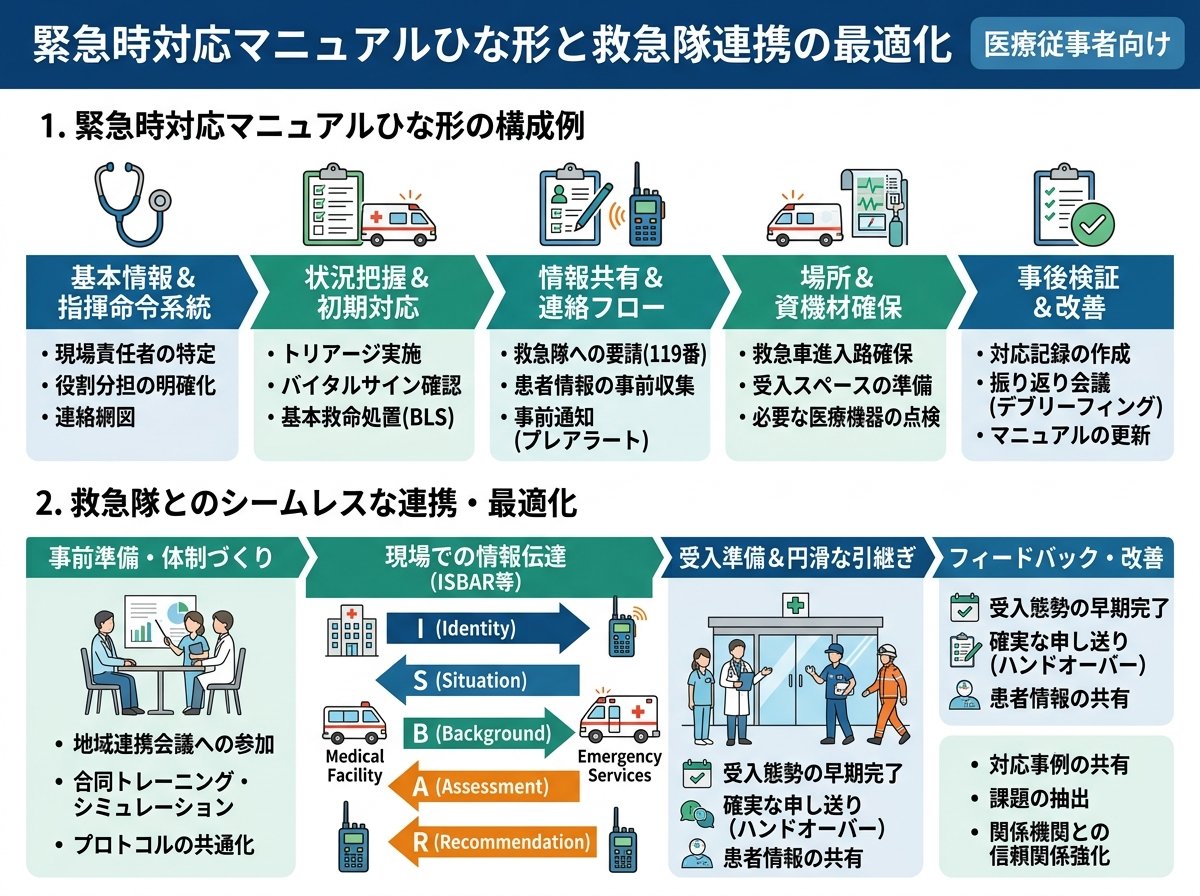 緊急時対応マニュアルひな形と救急隊連携の最適化