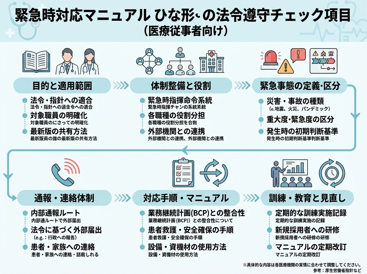 緊急時対応マニュアルひな形の法令遵守チェック項目