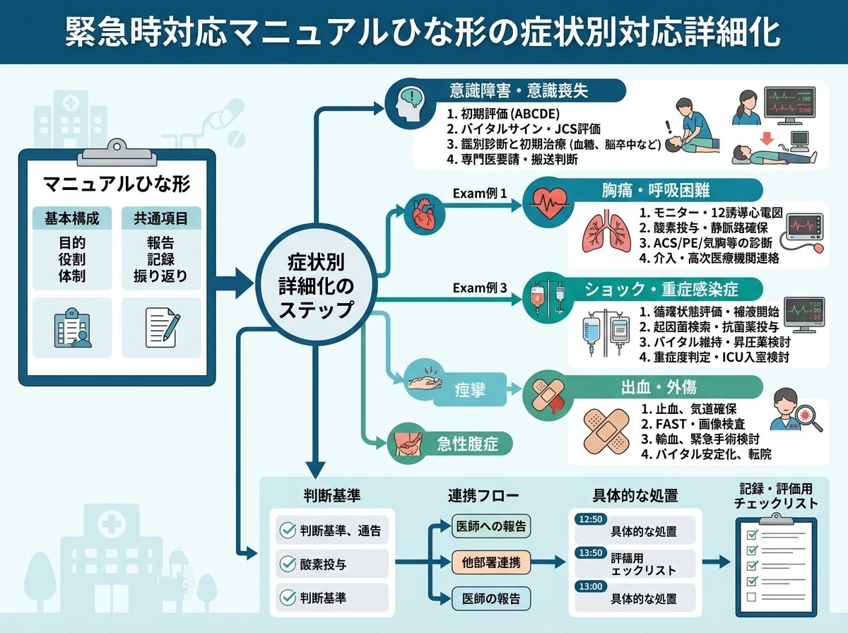 緊急時対応マニュアルひな形の症状別対応詳細化