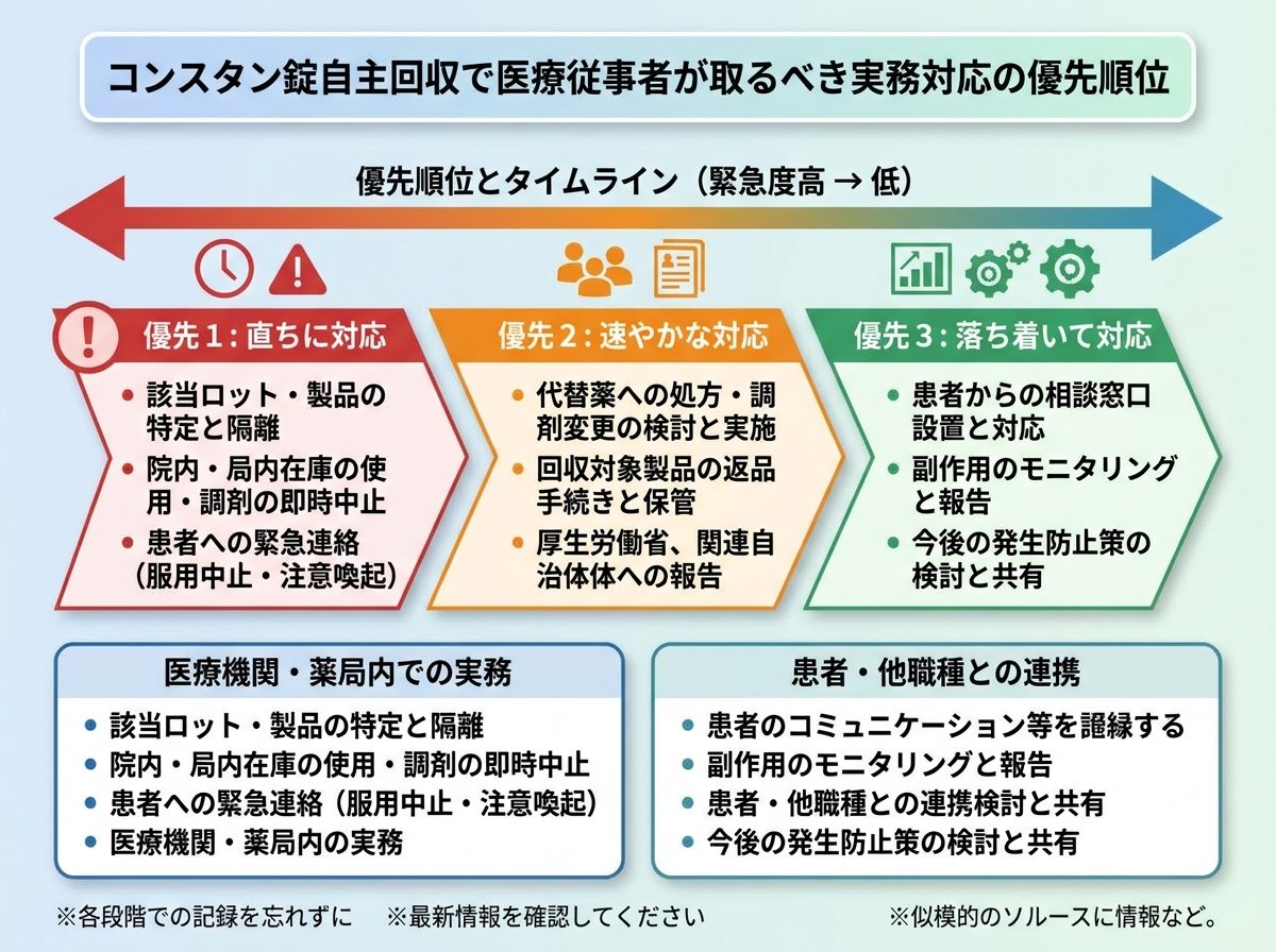コンスタン錠自主回収で医療従事者が取るべき実務対応の優先順位